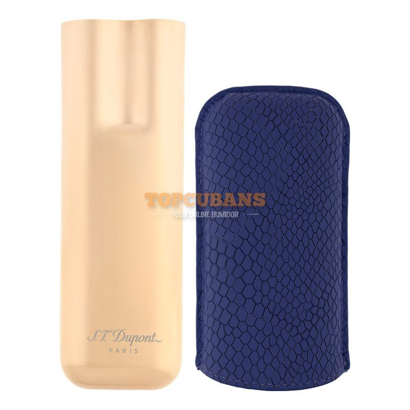 Metal Base Cigar Case - Dragon Scale Blue&gold - 2 Cigare