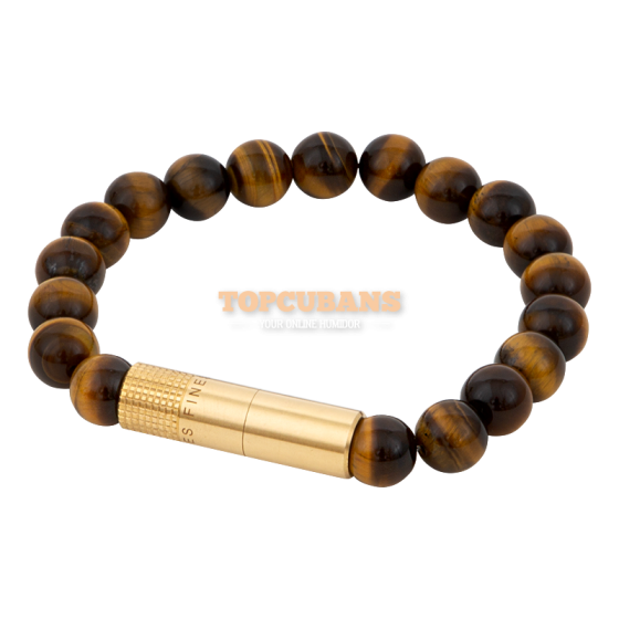LES FINES LAMES Punch Bracelet Solo - Brass - Tiger Eye - M (Box)