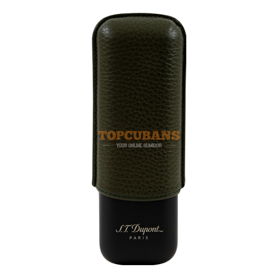 ST DUPONT Leather And Metal Cigar Case - Kaki & Matt Black - 2 Cigare (Box)