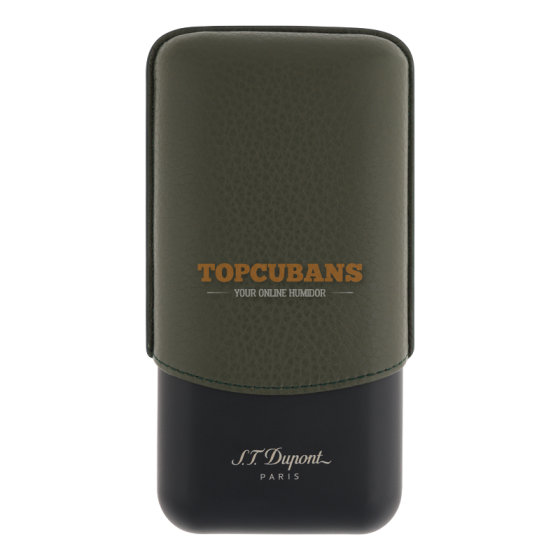 ST DUPONT Leather And Metal Cigar Case - Kaki & Matt Black - 3 Cigare (Box)