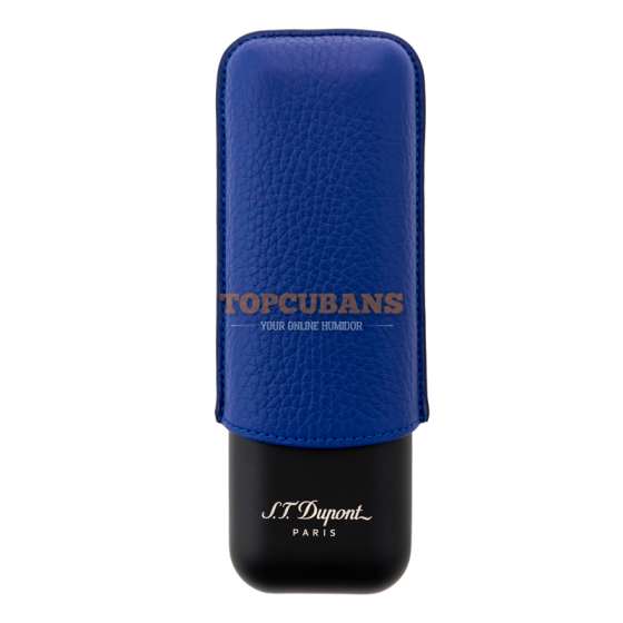 ST DUPONT Leather And Metal Cigar Case -  Matte Ocean Blue & Black - 2 Cigare (Box)