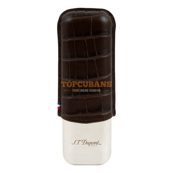 ST DUPONT Metal Base Cigar Case - Croco Brown - 2 Cigare (Box)