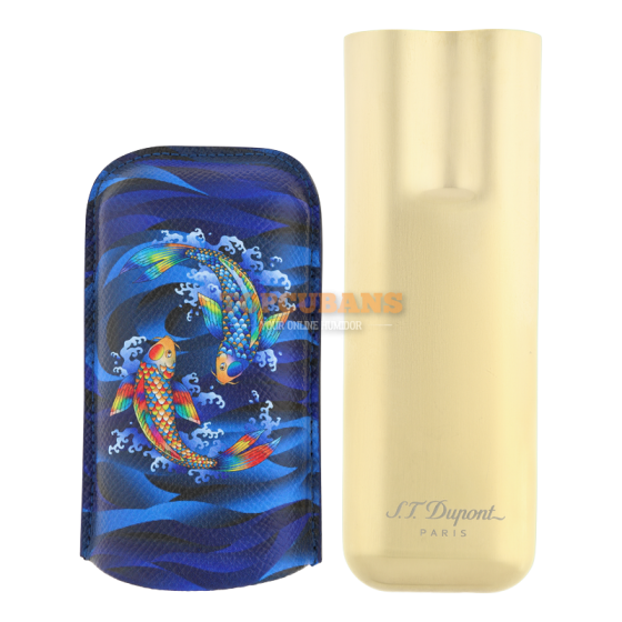 ST DUPONT Metal Base Cigar Case - Koi Fish Blue&gold - 2 Cigare (Box)